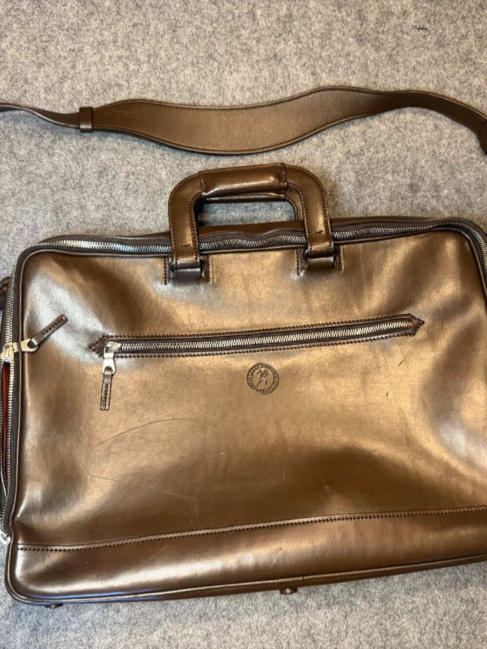Glaser Designs Brown Saddle Leather Briefcase Travel Bag Rare USA